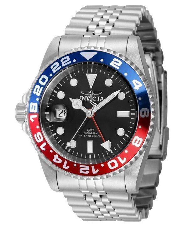 Invicta Pro Diver GMT Edelstahl Schwarzes Zifferblatt Quarz Taucheruhr