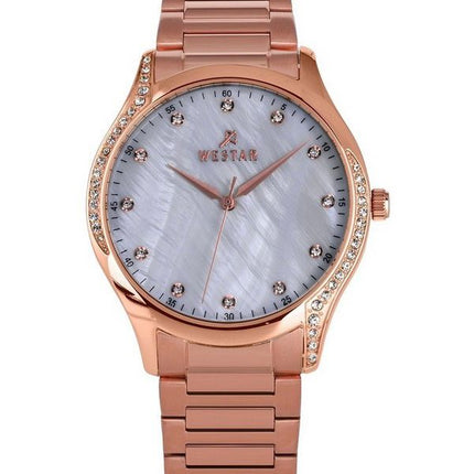 Westar Zing Crystal Accents Roségoldfarbener Edelstahl, weißes Perlmuttzifferblatt, Quarz 00127PPN611 Damenuhr