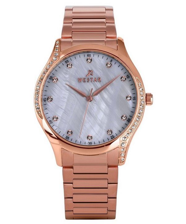 Westar Zing Crystal Accents Roségoldfarbener Edelstahl, weißes Perlmuttzifferblatt, Quarz 00127PPN611 Damenuhr