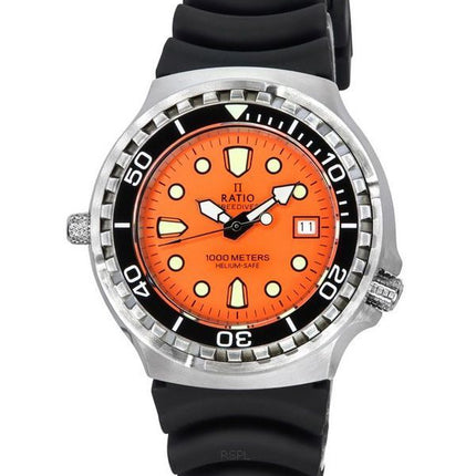 Ratio FreeDiver Helium Safe Saphir Quarz Orange Zifferblatt 1038EF102V-ORG Herren 1000M Uhr