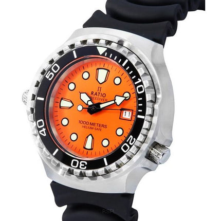 Ratio FreeDiver Helium Safe Saphir Quarz Orange Zifferblatt 1038EF102V-ORG Herren 1000M Uhr