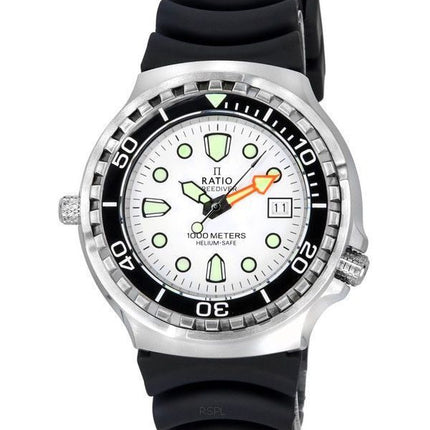 Ratio FreeDiver Helium Safe Saphir Quarz weißes Zifferblatt 1038EF102V-WHT 1000M Herrenuhr