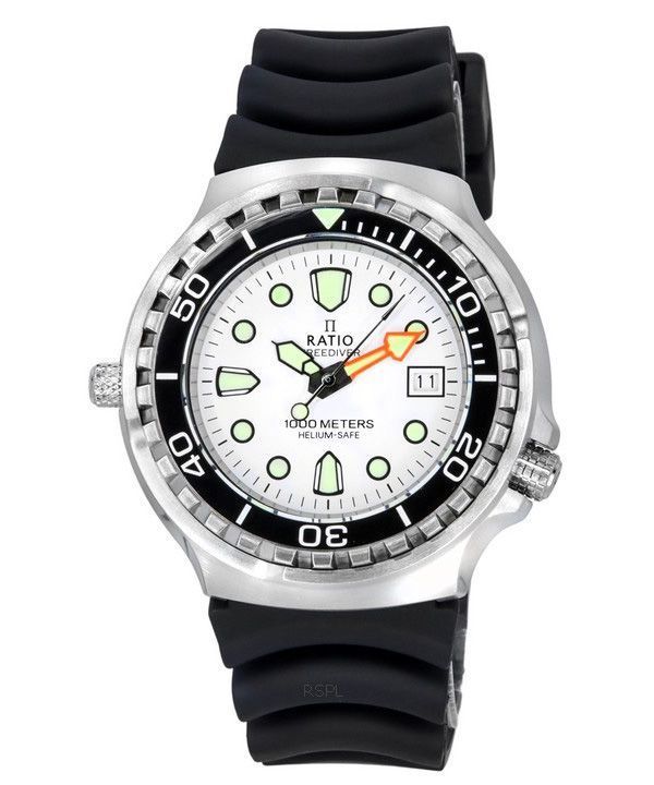 Ratio FreeDiver Helium Safe Saphir Quarz weißes Zifferblatt 1038EF102V-WHT 1000M Herrenuhr