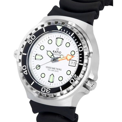 Ratio FreeDiver Helium Safe Saphir Quarz weißes Zifferblatt 1038EF102V-WHT 1000M Herrenuhr