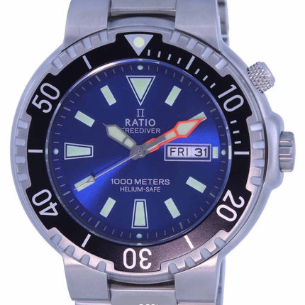 Ratio FreeDiver blaues Zifferblatt Edelstahl Quarz 1050HA93-12V-BLU 1000M Herrenuhr