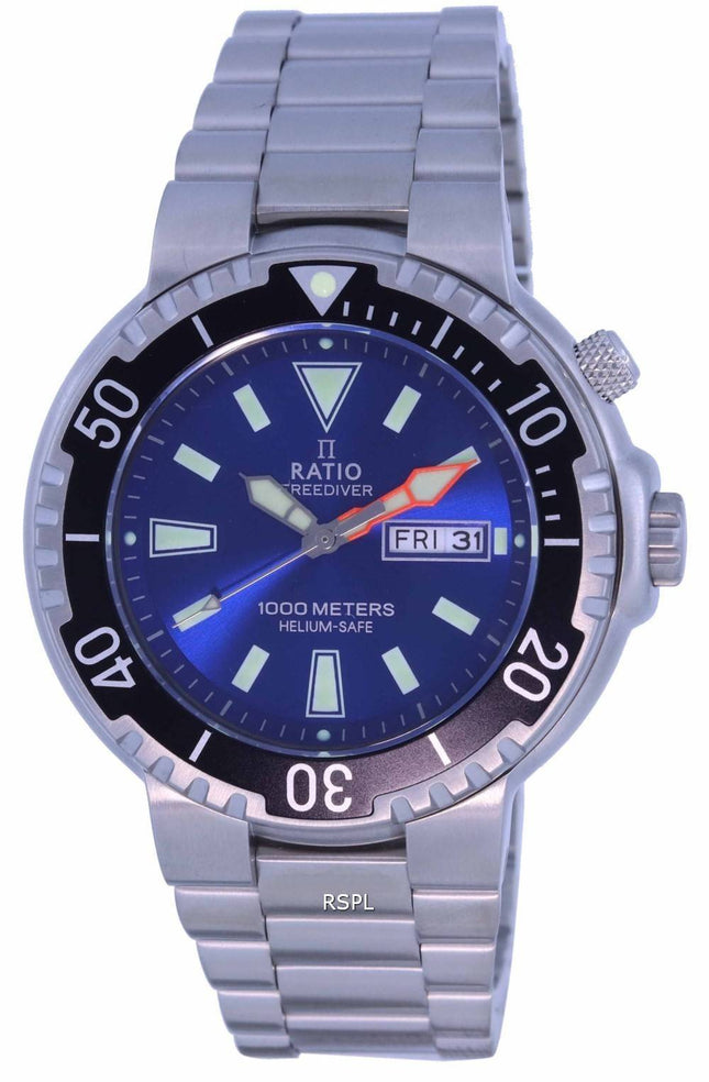 Ratio FreeDiver blaues Zifferblatt Edelstahl Quarz 1050HA93-12V-BLU 1000M Herrenuhr