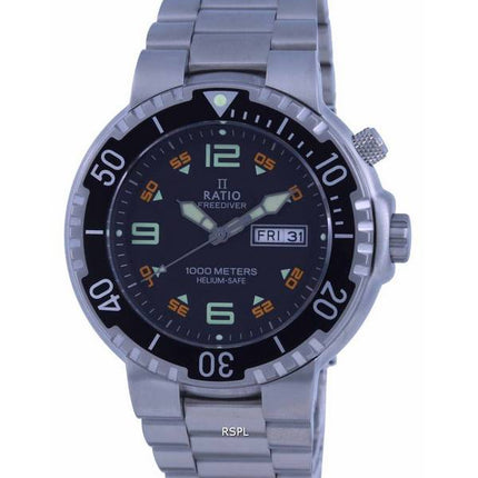 Ratio FreeDiver schwarzes Zifferblatt Edelstahl Quarz 1050HA93-19V-BLK 1000M Herrenuhr