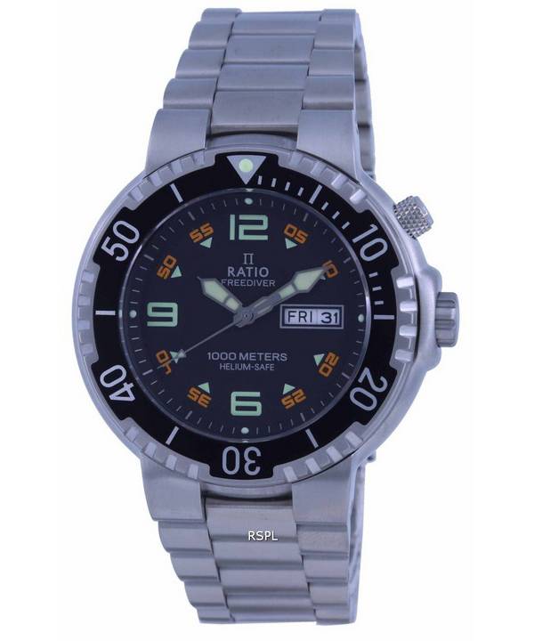 Ratio FreeDiver schwarzes Zifferblatt Edelstahl Quarz 1050HA93-19V-BLK 1000M Herrenuhr