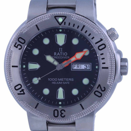 Ratio FreeDiver schwarzes Zifferblatt Edelstahl Quarz 1050MD93-02V-BLK 1000M Herrenuhr