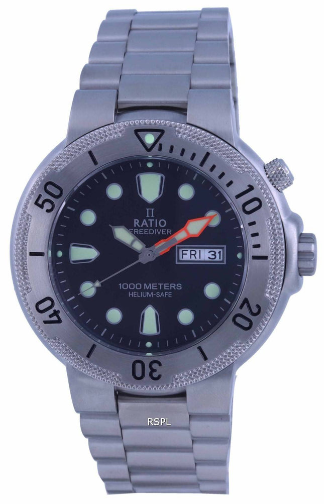 Ratio FreeDiver schwarzes Zifferblatt Edelstahl Quarz 1050MD93-02V-BLK 1000M Herrenuhr