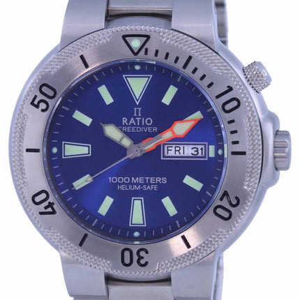 Ratio FreeDiver blaues Zifferblatt Edelstahl Quarz 1050MD93-12V-BLU 1000M Herrenuhr