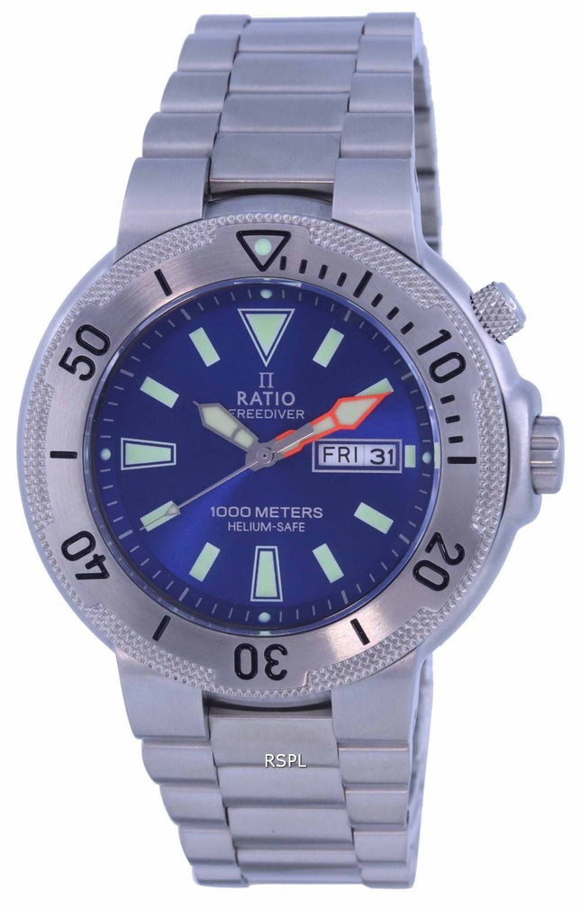 Ratio FreeDiver blaues Zifferblatt Edelstahl Quarz 1050MD93-12V-BLU 1000M Herrenuhr