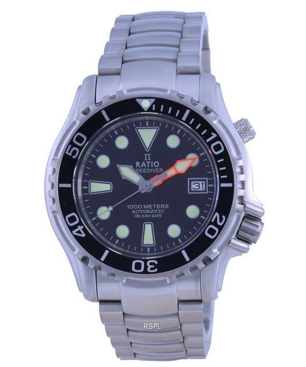 Ratio FreeDiver Helium Safe 1000M Schwarzes Zifferblatt Edelstahl Automatik 1066KE26-33VA-BLK Herrenuhr