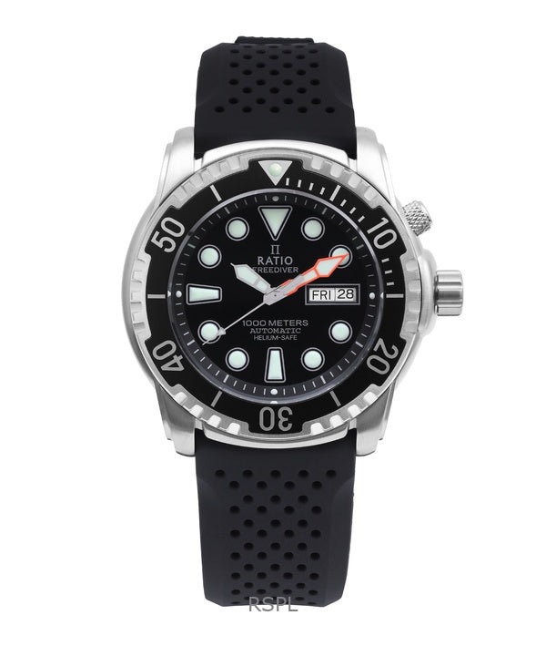 Verhältnis Free Diver Helium-Safe 1000M Saphir Automatik 1068HA90-34VA-BLK Herrenuhr