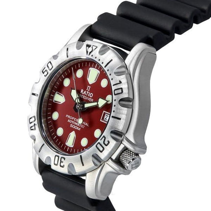 Ratio FreeDiver Professional 500M Saphirglas mit rotem Zifferblatt, automatische 32BJ202A-RED Herrenuhr