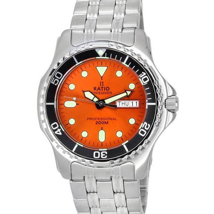 Ratio FreeDiver Professional Saphir Sunray Orange Zifferblatt Quarz 36JL140-ORG 200M Herrenuhr