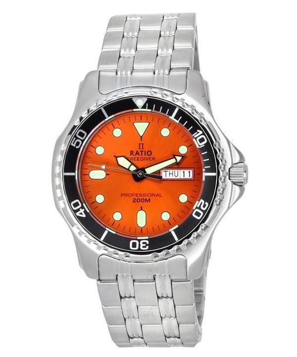 Ratio FreeDiver Professional Saphir Sunray Orange Zifferblatt Quarz 36JL140-ORG 200M Herrenuhr