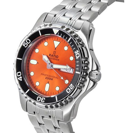 Ratio FreeDiver Professional Saphir Sunray Orange Zifferblatt Quarz 36JL140-ORG 200M Herrenuhr