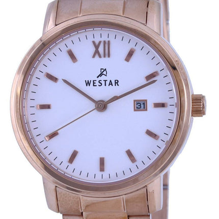 Westar WeiÃes Zifferblatt RosÃ©goldfarbener Edelstahl Quarz 40245 PPN 601 Damenuhr