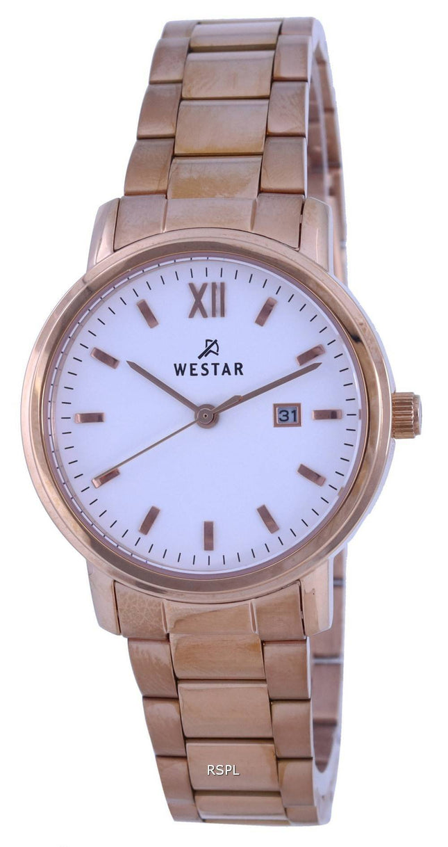 Westar WeiÃes Zifferblatt RosÃ©goldfarbener Edelstahl Quarz 40245 PPN 601 Damenuhr