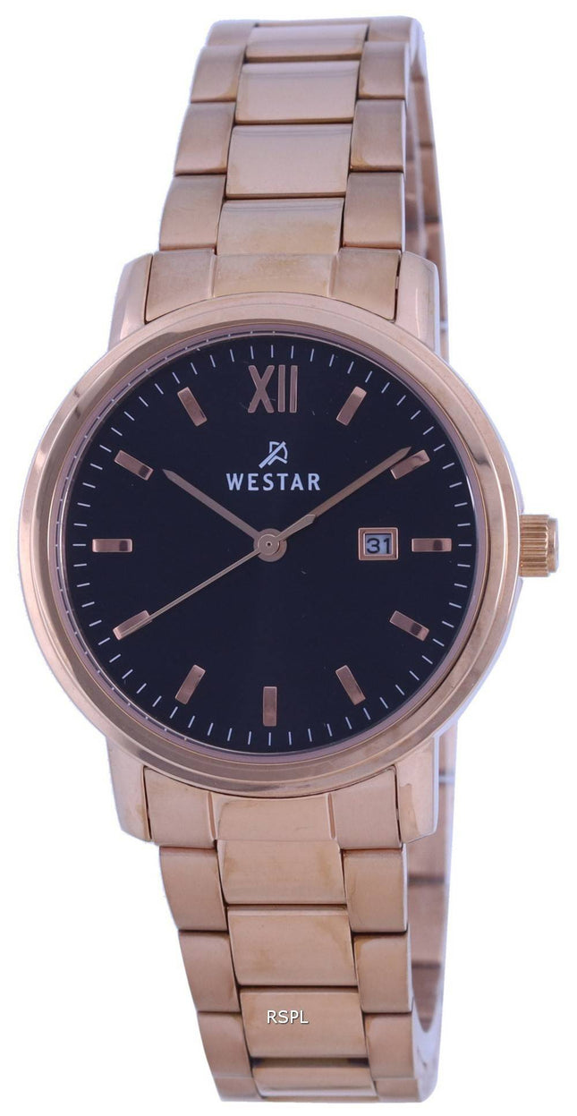 Westar Schwarzes Zifferblatt RosÃ©goldfarbener Edelstahl Quarz 40245 PPN 603 Damenuhr