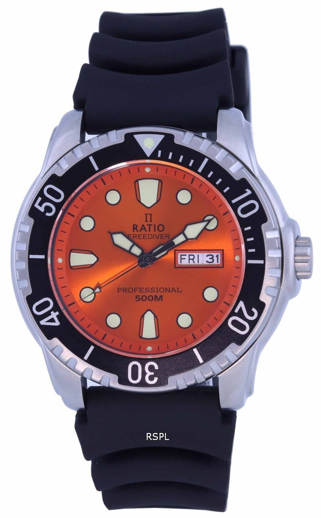 Ratio FreeDiver orange Zifferblatt PU-Armband Quarz 48HA90-02-ORG 500M Herrenuhr