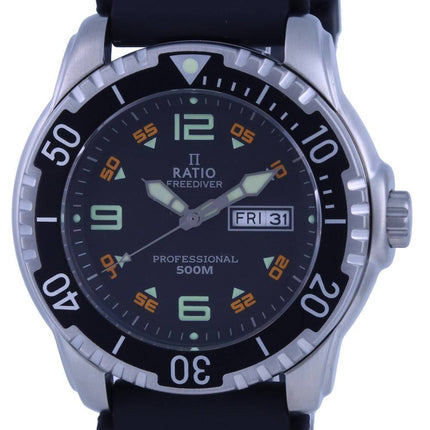 Ratio FreeDiver Schwarzes Zifferblatt PU-Armband Quarz 48HA90-19-BLK 500M Herrenuhr