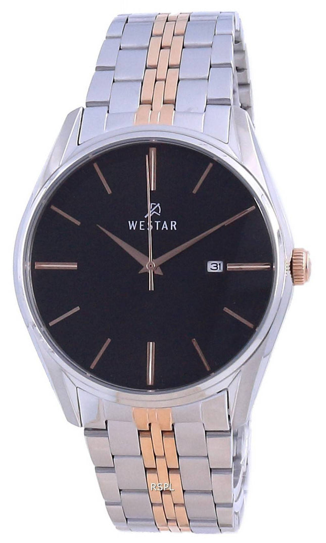 Westar Black Dial Two Tone Edelstahl Quarz 50210 SPN 603 Herrenuhr