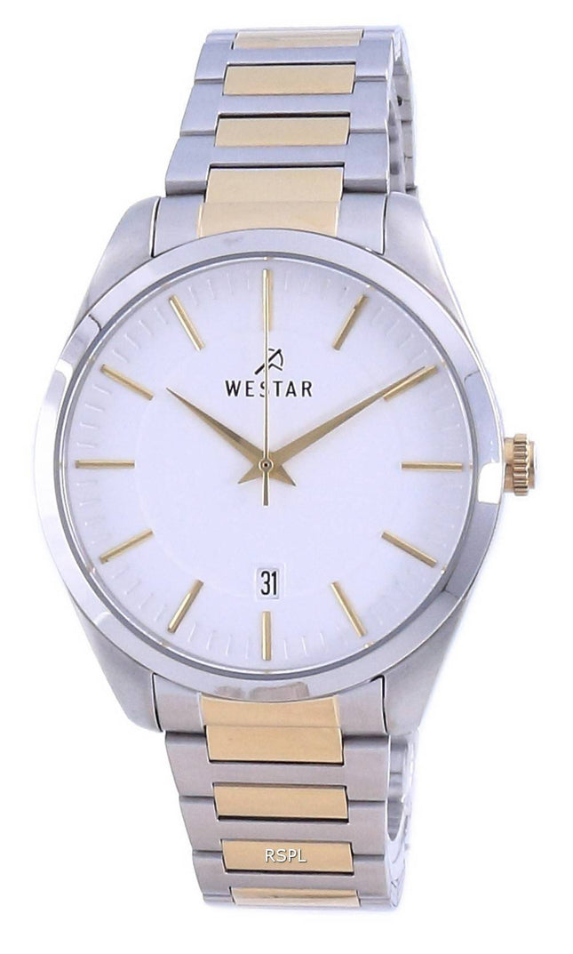 Westar White Dial Two Tone Edelstahl Quarz 50213 CBN 101 Herrenuhr