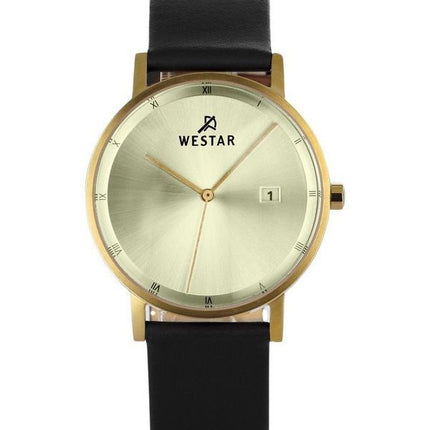 Westar Profile Herrenuhr mit schwarzem Lederarmband, hellem Champagner-Zifferblatt, Quarz 50221GPN102