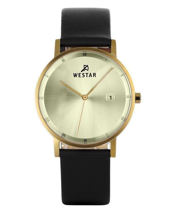 Westar Profile Herrenuhr mit schwarzem Lederarmband, hellem Champagner-Zifferblatt, Quarz 50221GPN102