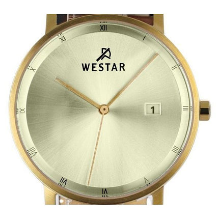 Westar Profile Herrenuhr mit schwarzem Lederarmband, hellem Champagner-Zifferblatt, Quarz 50221GPN102