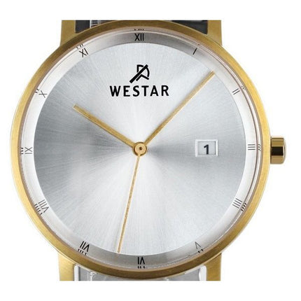 Westar Profile Herrenuhr, schwarzes Lederarmband, silbernes Zifferblatt, Quarz 50221GPN107