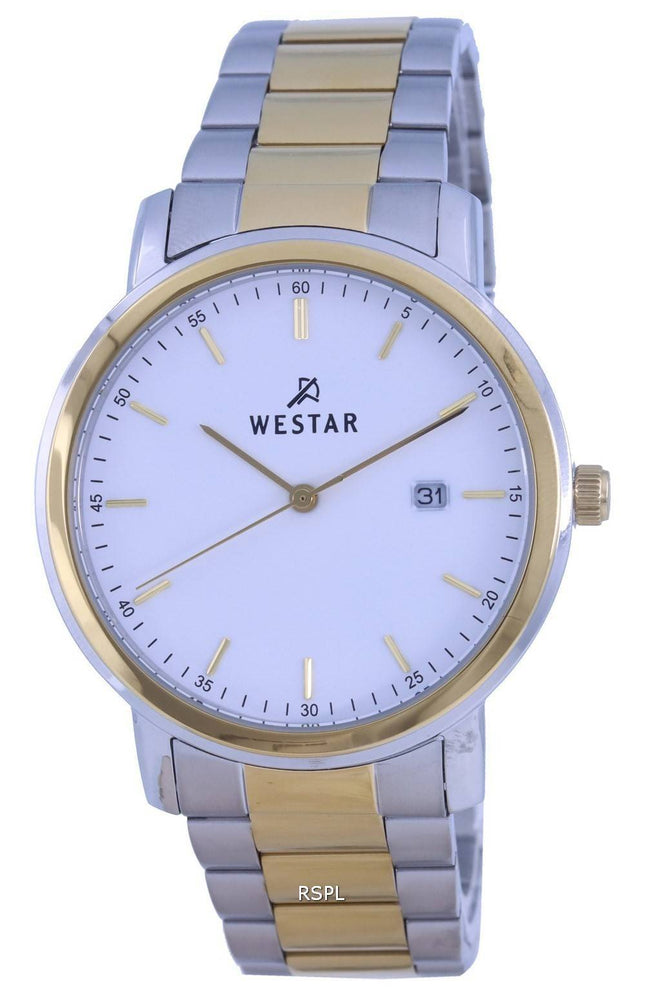 Westar White Dial Two Tone Edelstahl Quarz 50243 CBN 101 Herrenuhr