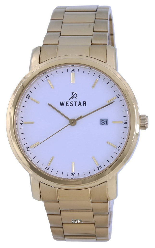 Westar WeiÃes Zifferblatt Goldfarbener Edelstahl Quarz 50243 GPN 101 Herrenuhr