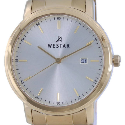 Westar Silbernes Zifferblatt Goldfarbener Edelstahl Quarz 50243 GPN 102 Herrenuhr