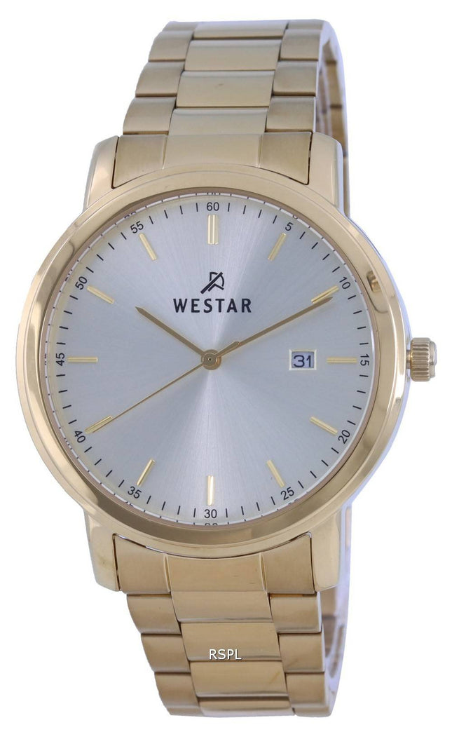 Westar Silbernes Zifferblatt Goldfarbener Edelstahl Quarz 50243 GPN 102 Herrenuhr