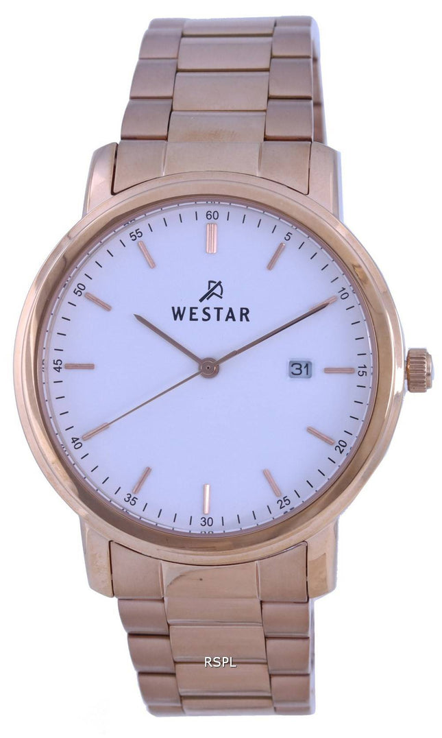 Westar WeiÃes Zifferblatt RosÃ©goldfarbener Edelstahl Quarz 50243 PPN 601 Herrenuhr