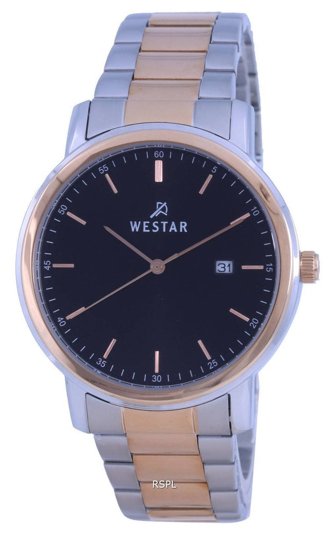 Westar Black Dial Two Tone Edelstahl Quarz 50243 SPN 603 Herrenuhr