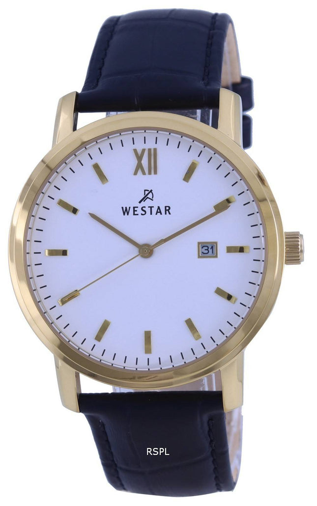 Westar WeiÃes Zifferblatt Goldfarbener Edelstahl Quarz 50244 GPN 101 Herrenuhr