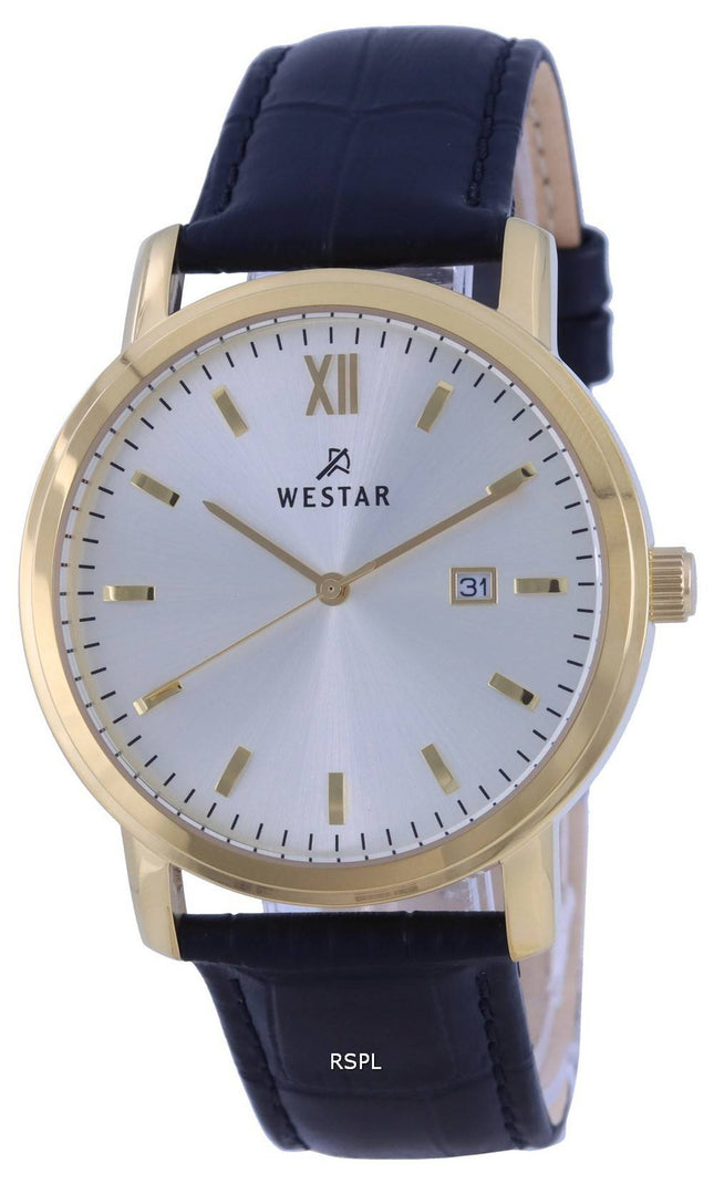 Westar Silbernes Zifferblatt Lederarmband Quarz 50244 GPN 102 Herrenuhr