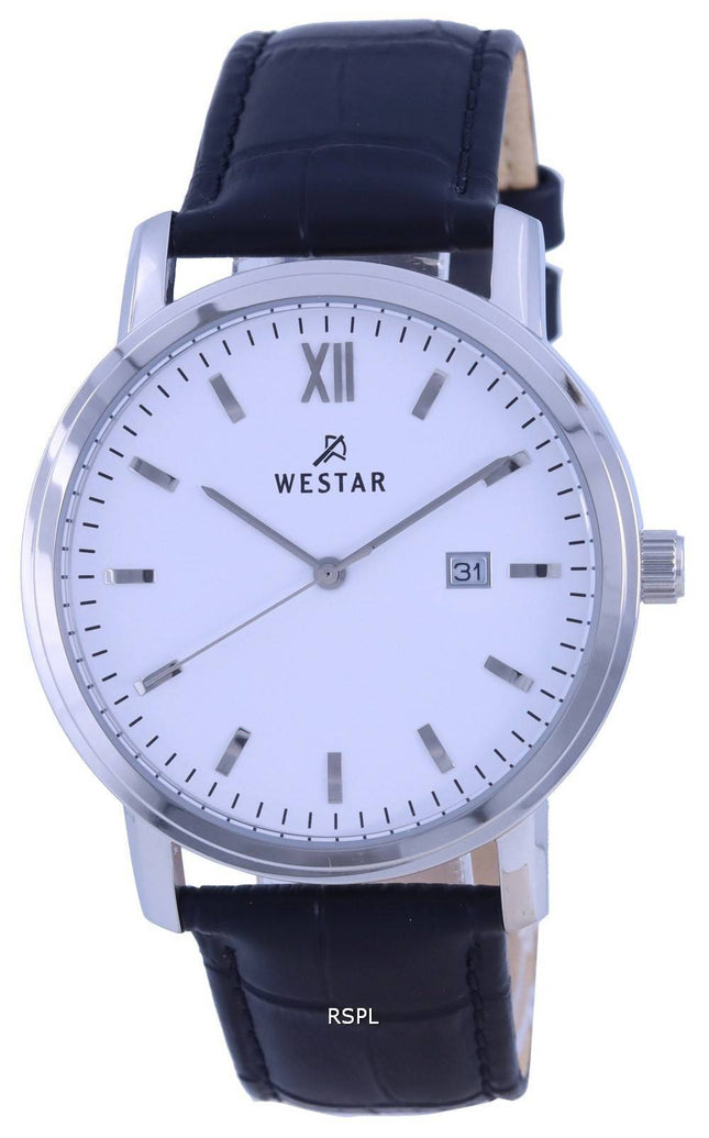 Westar weiÃes Zifferblatt Lederarmband Quarz 50244 STN 101 Herrenuhr