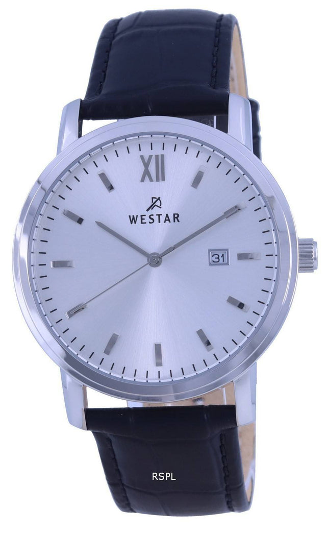 Westar weiÃes Zifferblatt Lederarmband Quarz 50244 STN 107 Herrenuhr