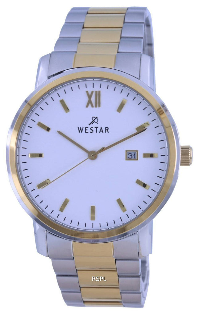 Westar White Dial Two Tone Edelstahl Quarz 50245 CBN 101 Herrenuhr