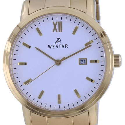 Westar WeiÃes Zifferblatt Goldfarbener Edelstahl Quarz 50245 GPN 101 Herrenuhr