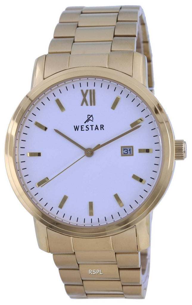 Westar WeiÃes Zifferblatt Goldfarbener Edelstahl Quarz 50245 GPN 101 Herrenuhr