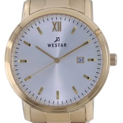 Westar Silbernes Zifferblatt Goldfarbener Edelstahl Quarz 50245 GPN 102 Herrenuhr