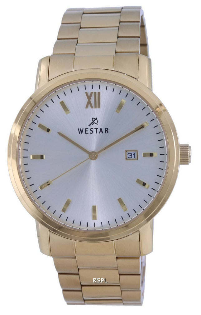 Westar Silbernes Zifferblatt Goldfarbener Edelstahl Quarz 50245 GPN 102 Herrenuhr