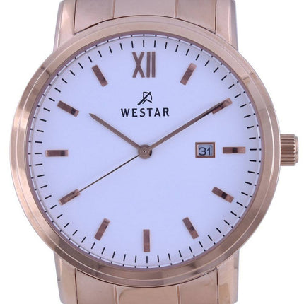 Westar WeiÃes Zifferblatt RosÃ©goldfarbener Edelstahl Quarz 50245 PPN 601 Herrenuhr