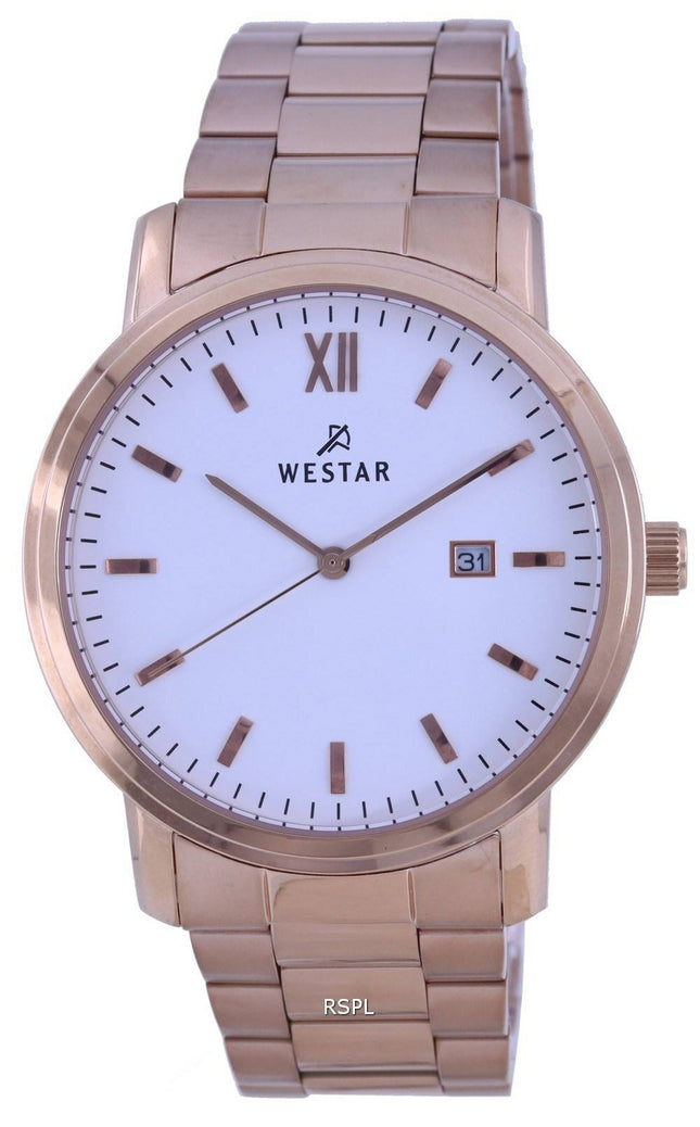 Westar WeiÃes Zifferblatt RosÃ©goldfarbener Edelstahl Quarz 50245 PPN 601 Herrenuhr